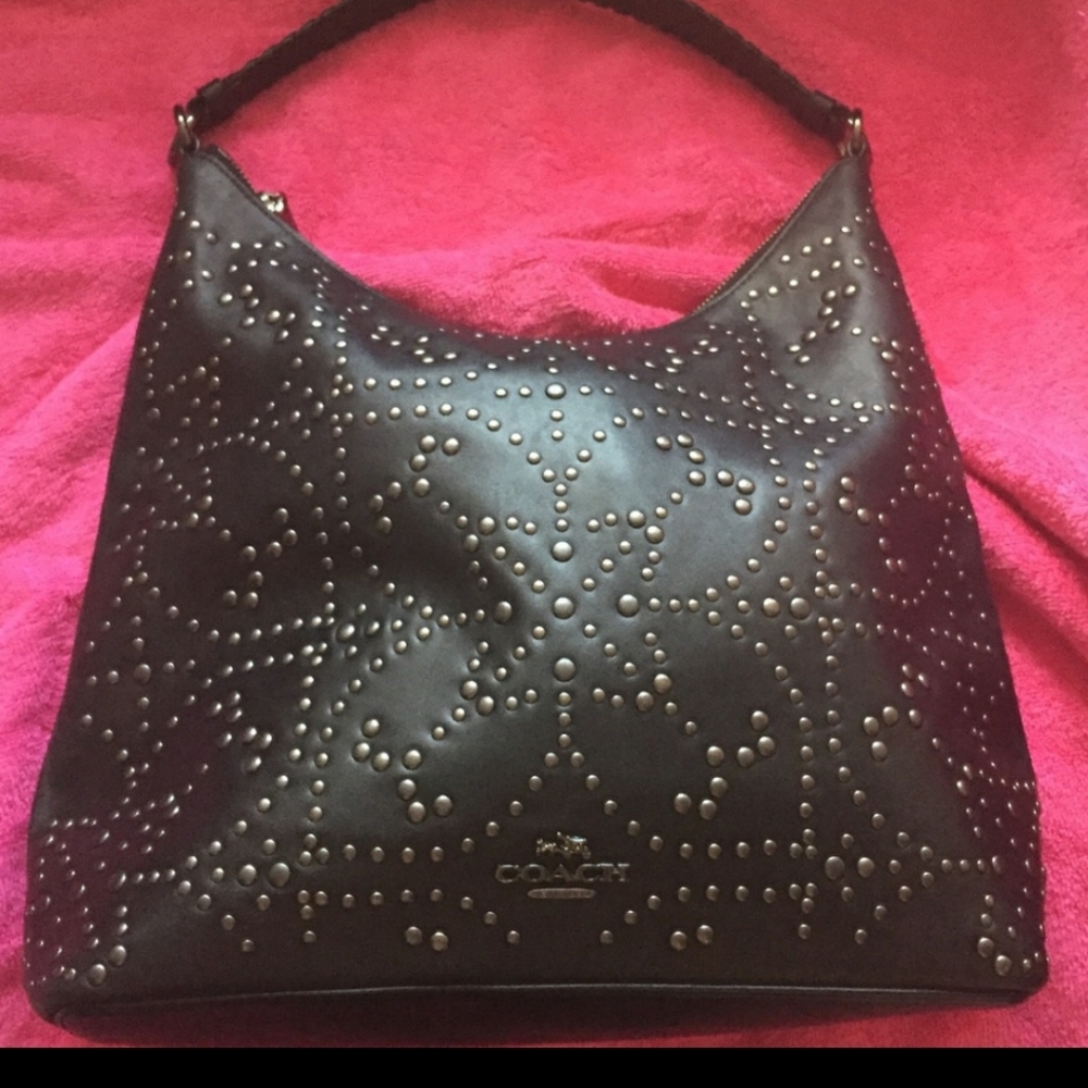 Coach Black Leather Studded Hand Bag